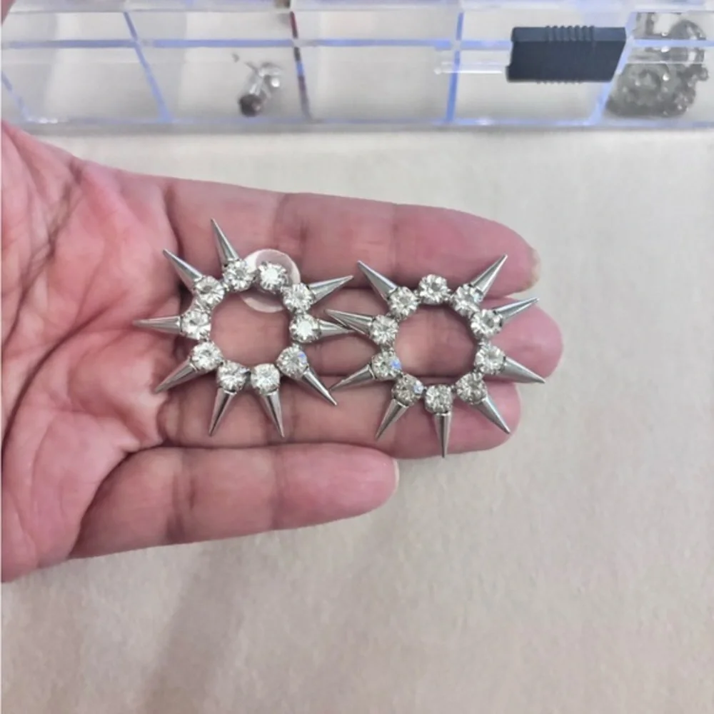 Silver Starburst Stud Earrings Elegant Geometric Design